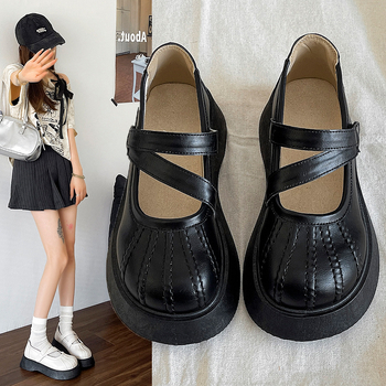 Loafers Mary Jane stil, talpă groasă, vârf rotund, partea superioară cu dungi, toc mediu 3–5 cm