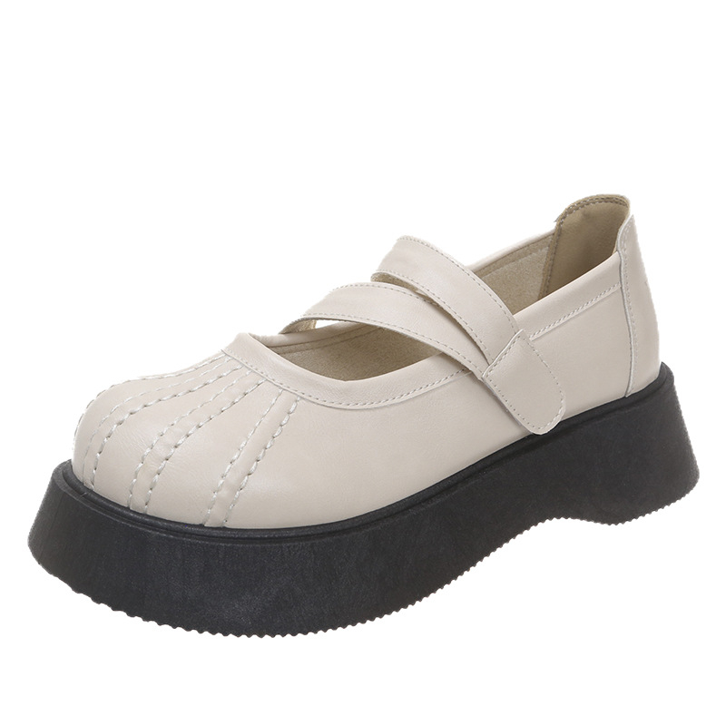 Loafers Mary Jane stil, talpă groasă, vârf rotund, partea superioară cu dungi, toc mediu 3–5 cm