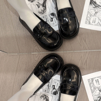 Ženske kožne ravne cipele u japanskom stilu, okrugli vrh, PU gornji dio, slip-on