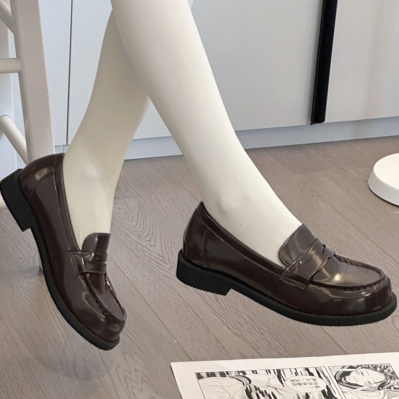 Ženske kožne ravne cipele u japanskom stilu, okrugli vrh, PU gornji dio, slip-on