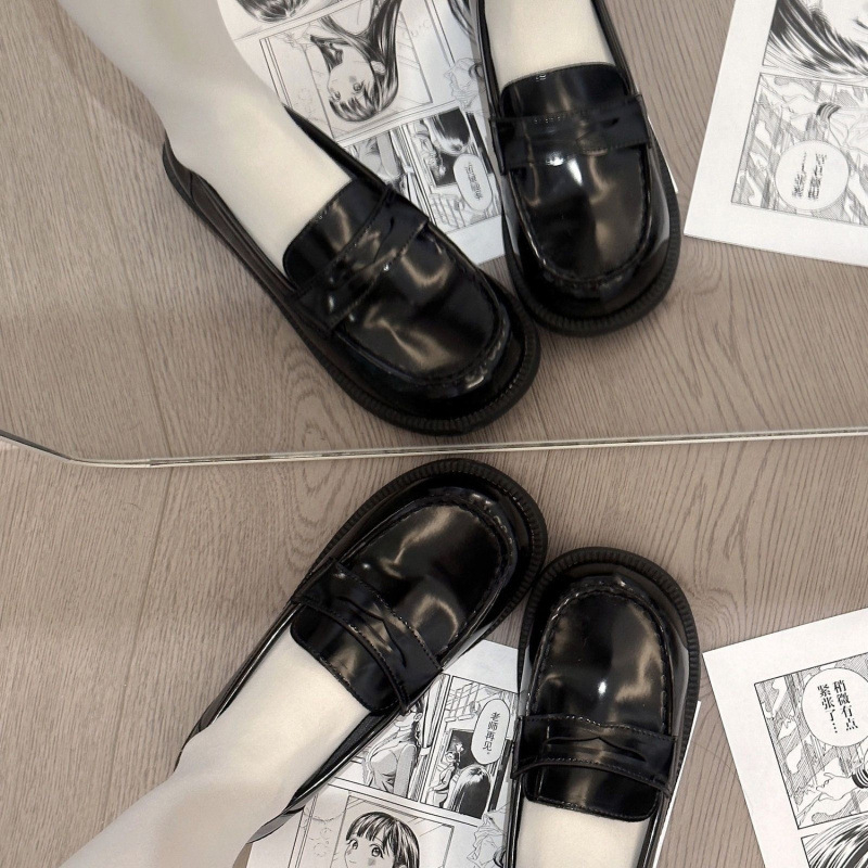 Ženske kožne ravne cipele u japanskom stilu, okrugli vrh, PU gornji dio, slip-on