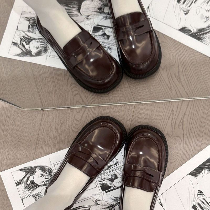 Ženske kožne ravne cipele u japanskom stilu, okrugli vrh, PU gornji dio, slip-on