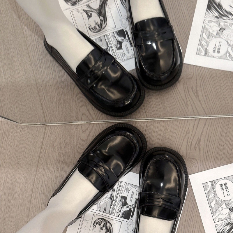 Ženske kožne ravne cipele u japanskom stilu, okrugli vrh, PU gornji dio, slip-on