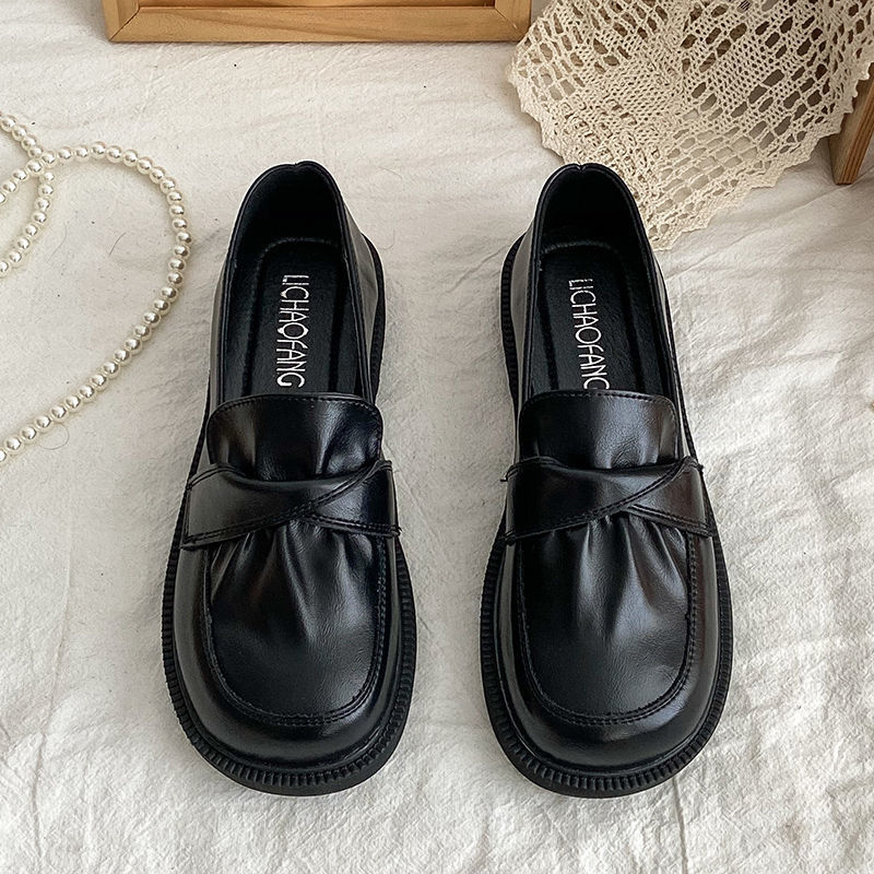 Ženske kožne ravne cipele u japanskom stilu, okrugli vrh, PU gornji dio, slip-on