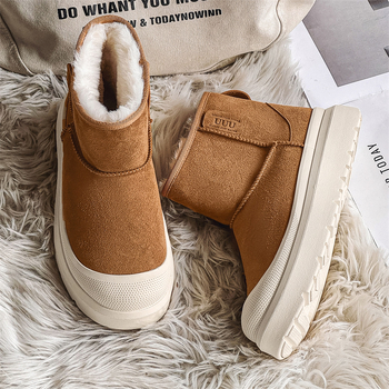 Unisex čizme za snijeg s velurom na gornjem dijelu, gumom, topla umjetna krznena unutarnja podstava, zima, casual stil
