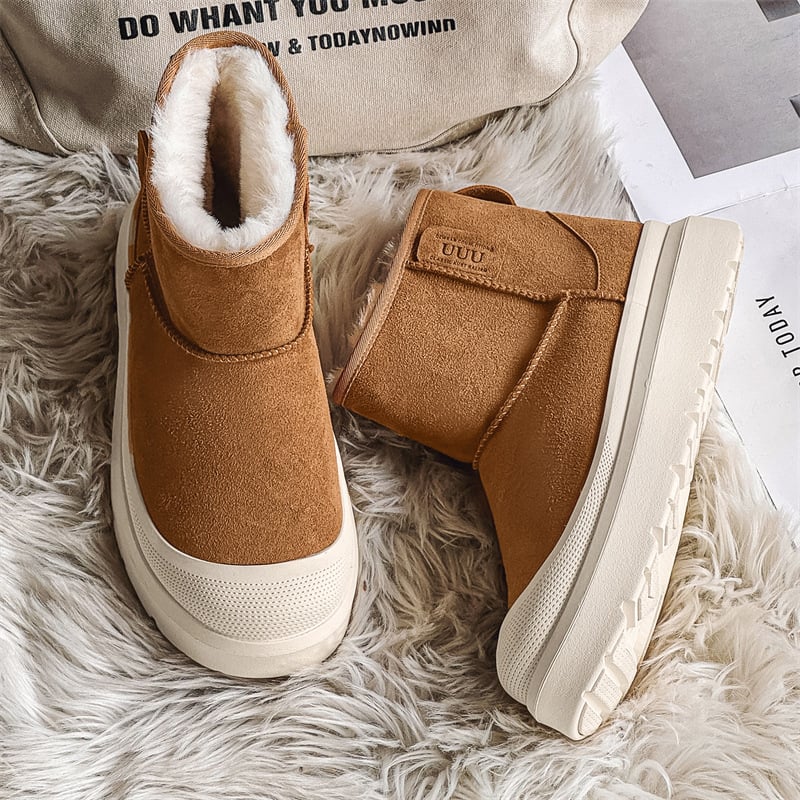 Unisex čizme za snijeg s velurom na gornjem dijelu, gumom, topla umjetna krznena unutarnja podstava, zima, casual stil