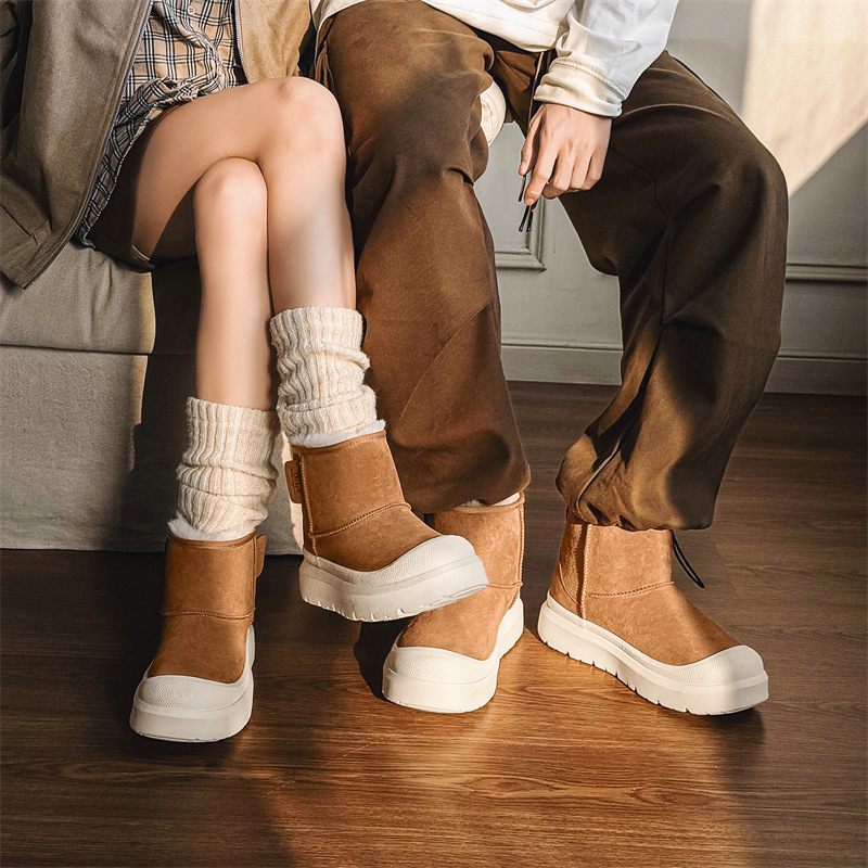Unisex čizme za snijeg s velurom na gornjem dijelu, gumom, topla umjetna krznena unutarnja podstava, zima, casual stil