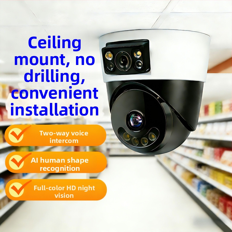 Sférická vnútorná kamera pre domáce sledovanie s AI, 360° panoramatický pohľad, 220V napájanie, automatická kompenzácia svetla, alarmová funkcia