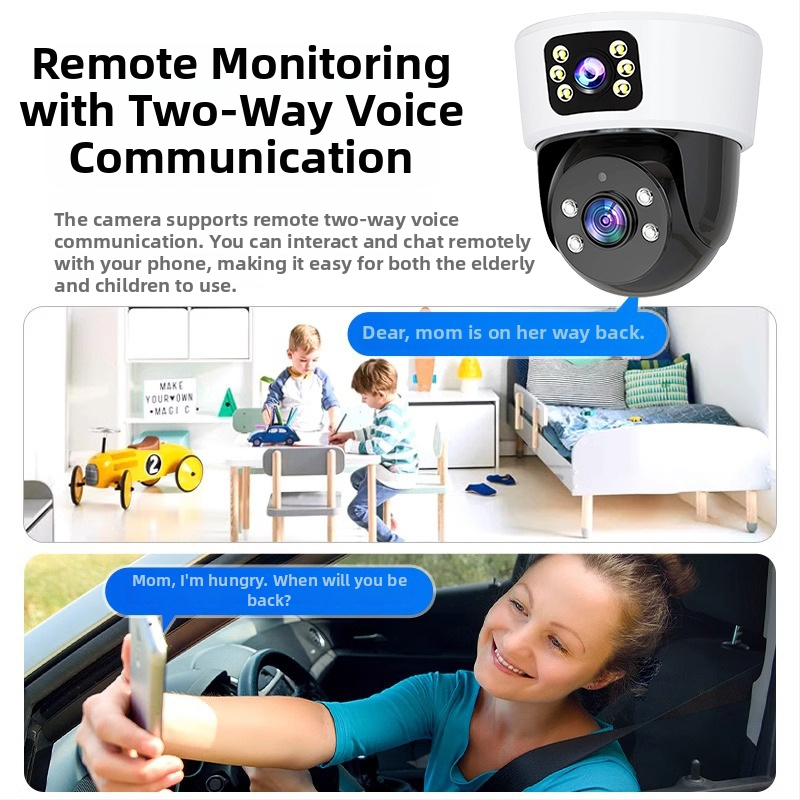 Sférická vnútorná kamera pre domáce sledovanie s AI, 360° panoramatický pohľad, 220V napájanie, automatická kompenzácia svetla, alarmová funkcia