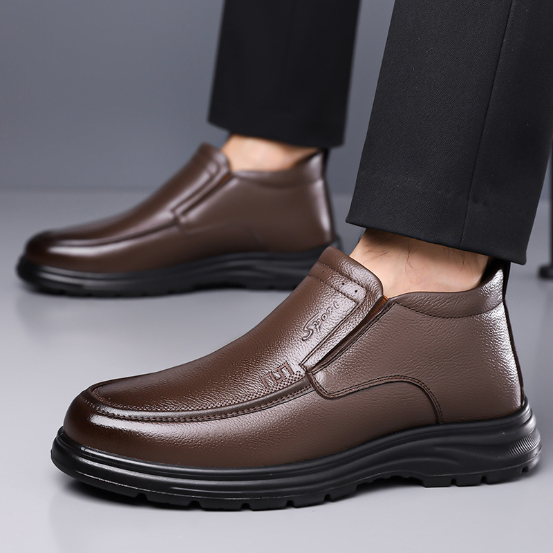 Muške zimske slip-on čizme s visokim gornjim dijelom od prave kože, plišana podstava, protuklizna gumena potplata