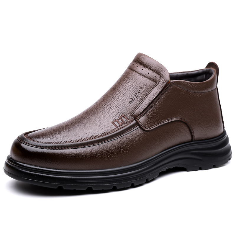Muške zimske slip-on čizme s visokim gornjim dijelom od prave kože, plišana podstava, protuklizna gumena potplata