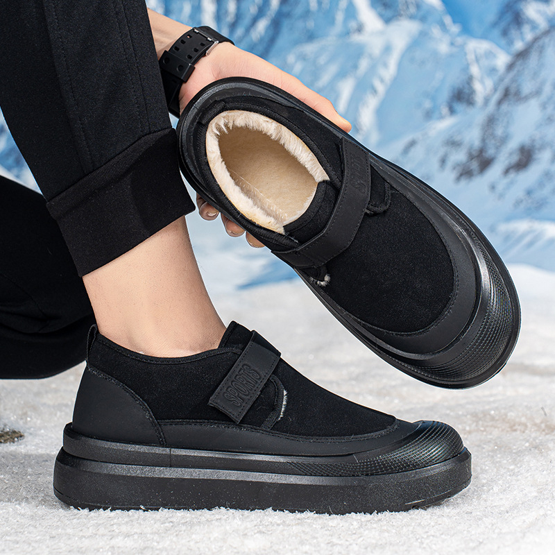 Cizme bărbați de iarnă pentru zăpadă, cu căptușeală groasă, PU partea superioară, talpă din plastic, antiderapante, vârf rotund