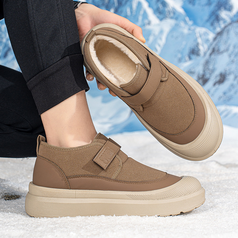 Cizme bărbați de iarnă pentru zăpadă, cu căptușeală groasă, PU partea superioară, talpă din plastic, antiderapante, vârf rotund