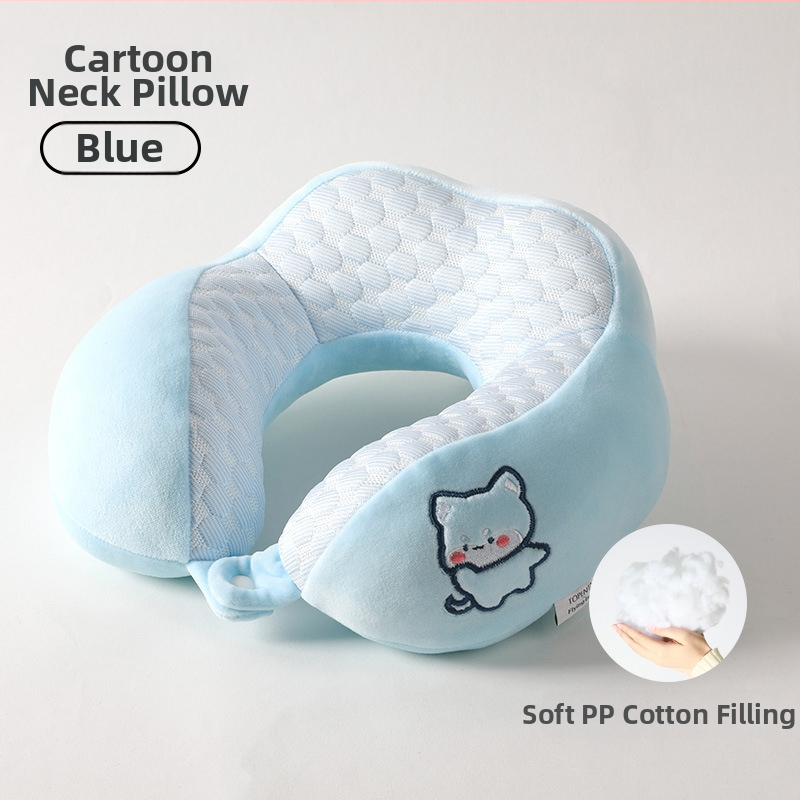 У-образена възглавница за шията – карикатурен стил, компактна за офис, дом и пътуване; пълнеж: памук; корпус от спандекс – супер мек; универсално приложение; тегло под 0,5 кг