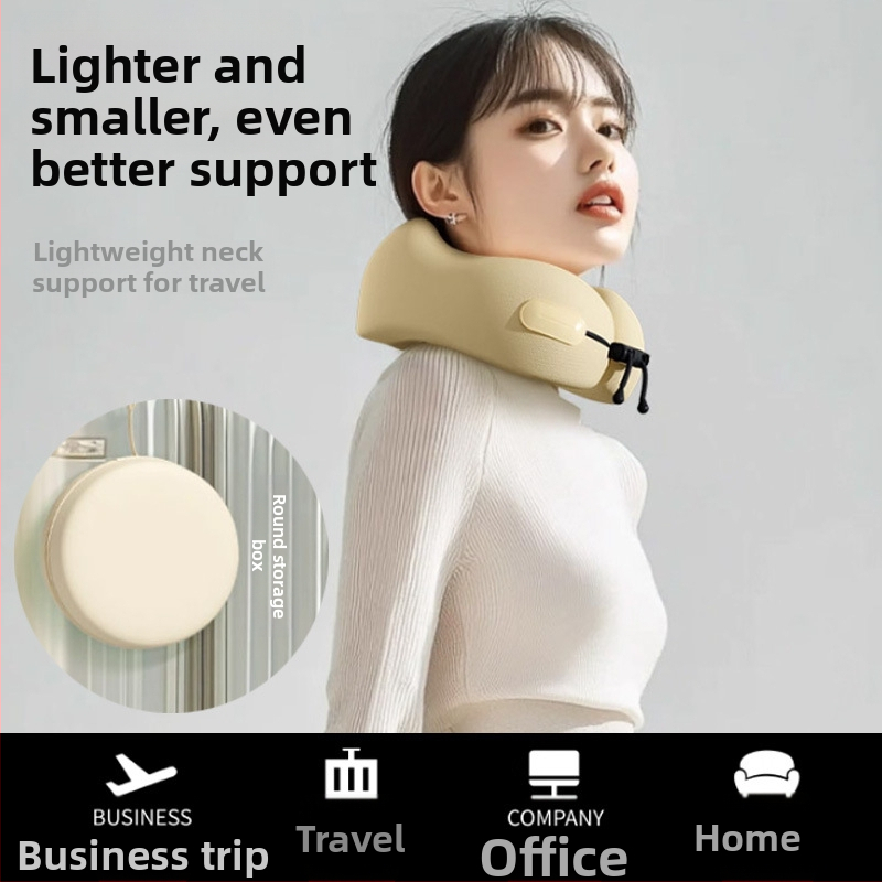 У-образна пътуваща възглавничка за шия с паметна пяна, калъф полиестер-памук, лека под 0,5 кг