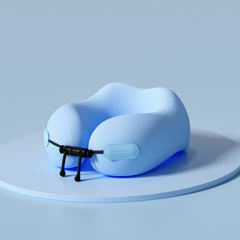 У-образна пътуваща възглавничка за шия с паметна пяна, калъф полиестер-памук, лека под 0,5 кг