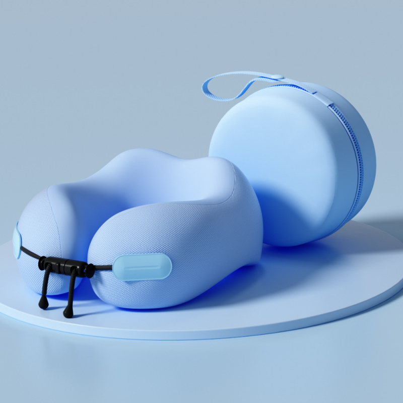 У-образна пътуваща възглавничка за шия с паметна пяна, калъф полиестер-памук, лека под 0,5 кг