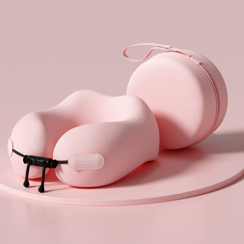 У-образна пътуваща възглавничка за шия с паметна пяна, калъф полиестер-памук, лека под 0,5 кг