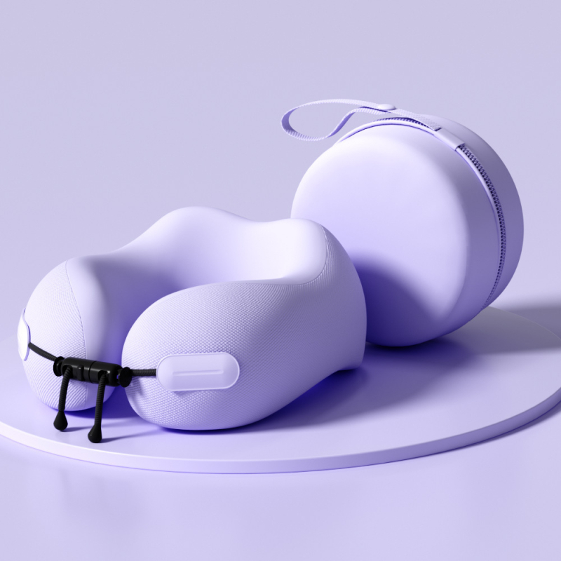 У-образна пътуваща възглавничка за шия с паметна пяна, калъф полиестер-памук, лека под 0,5 кг