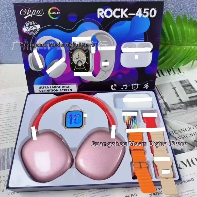 Pametni sat s dvostrukim bežičnim slušalicama i setom od 4 remena, AMOLED zaslon, aluminijska legura kućište, silikon remen, praćenje zdravlja (br. otkucaja, krvni tlak, SpO2, san), bežično magnetsko punjenje