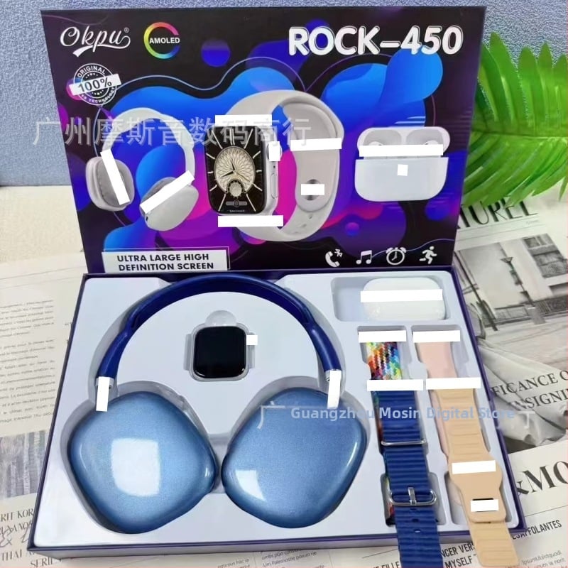 Pametni sat s dvostrukim bežičnim slušalicama i setom od 4 remena, AMOLED zaslon, aluminijska legura kućište, silikon remen, praćenje zdravlja (br. otkucaja, krvni tlak, SpO2, san), bežično magnetsko punjenje