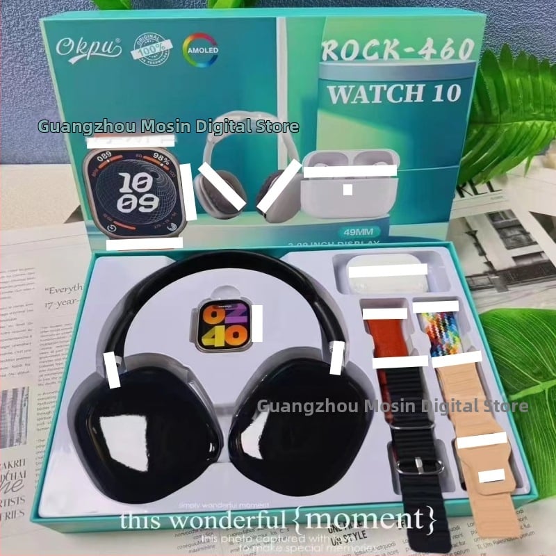 Pametni sat s dvostrukim bežičnim slušalicama i setom od 4 remena, AMOLED zaslon, aluminijska legura kućište, silikon remen, praćenje zdravlja (br. otkucaja, krvni tlak, SpO2, san), bežično magnetsko punjenje