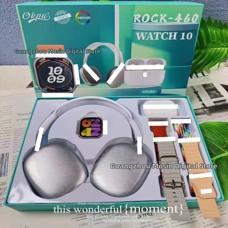 Pametni sat s dvostrukim bežičnim slušalicama i setom od 4 remena, AMOLED zaslon, aluminijska legura kućište, silikon remen, praćenje zdravlja (br. otkucaja, krvni tlak, SpO2, san), bežično magnetsko punjenje