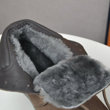 Ghete de zăpadă de iarnă pentru bărbați, partea superioară din piele de primă calitate, căptușeală din lână de oaie, talpă din cauciuc antiderapant, închidere cu șiret în față