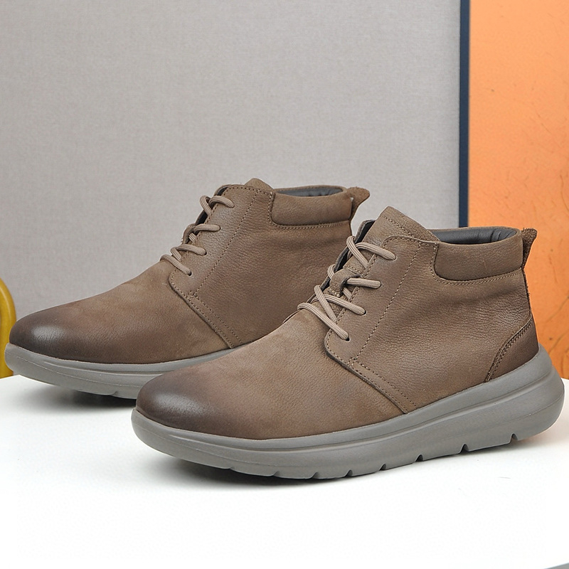 Ghete de zăpadă de iarnă pentru bărbați, partea superioară din piele de primă calitate, căptușeală din lână de oaie, talpă din cauciuc antiderapant, închidere cu șiret în față