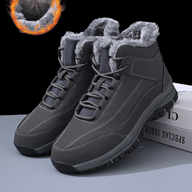 Ghete de iarnă pentru bărbați, căptușite cu fleece, încălzire groasă, înalte, stil montan, partea superioară din piele sintetică, talpă din cauciuc