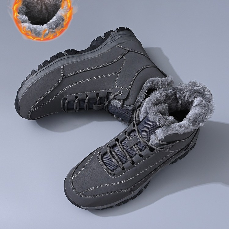 Ghete de iarnă pentru bărbați, căptușite cu fleece, încălzire groasă, înalte, stil montan, partea superioară din piele sintetică, talpă din cauciuc
