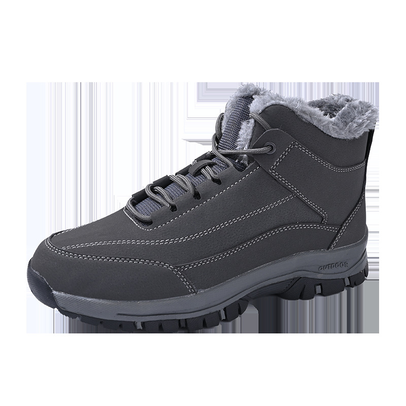 Ghete de iarnă pentru bărbați, căptușite cu fleece, încălzire groasă, înalte, stil montan, partea superioară din piele sintetică, talpă din cauciuc