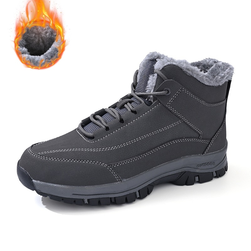 Ghete de iarnă pentru bărbați, căptușite cu fleece, încălzire groasă, înalte, stil montan, partea superioară din piele sintetică, talpă din cauciuc