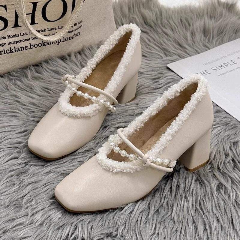 Pantofi Mary Jane fără toc, căptuți cu fleece, partea superioară din materiale mixte, talpă TPR