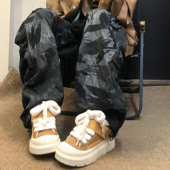 Cizme de zăpadă unisex pentru iarnă, căptuite cu fleece, talpă din cauciuc antiderapantă, talpă groasă, închidere Velcro