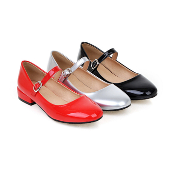 Pantofi femei pentru dans și yoga, vârf rotund, închidere cu cataramă, partea superioară PU, talpă din piele, toc mic