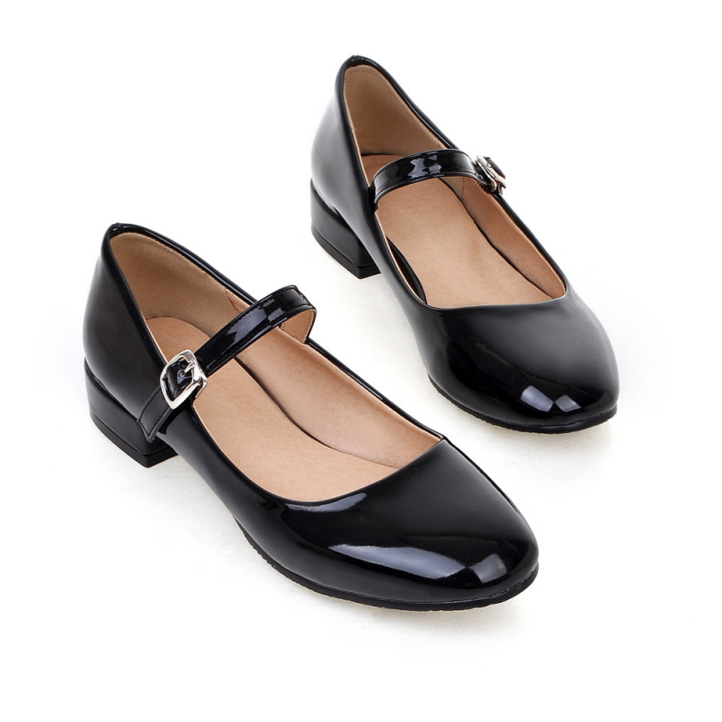 Pantofi femei pentru dans și yoga, vârf rotund, închidere cu cataramă, partea superioară PU, talpă din piele, toc mic