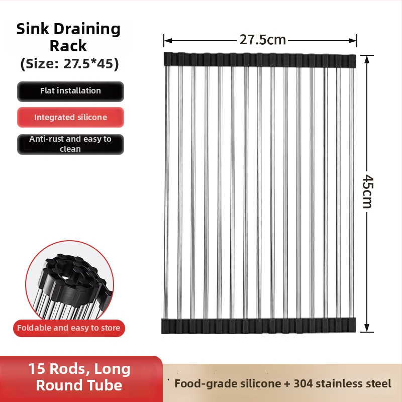 Dongxing nehrđajući čelik – roll-up odvodni stalak za kuhinju sa sklopivim držačem posuđa