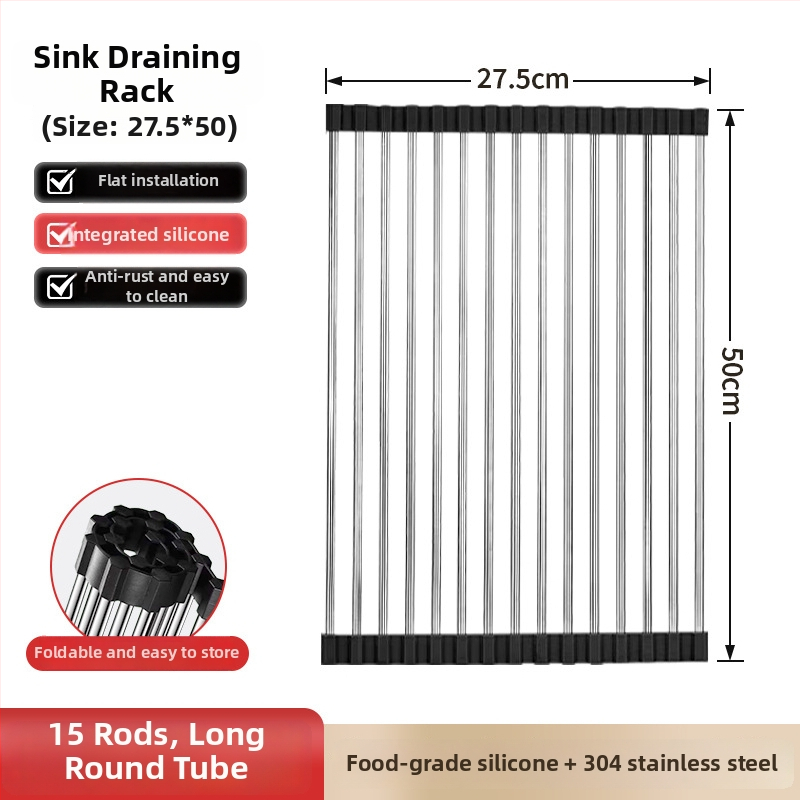 Dongxing nehrđajući čelik – roll-up odvodni stalak za kuhinju sa sklopivim držačem posuđa