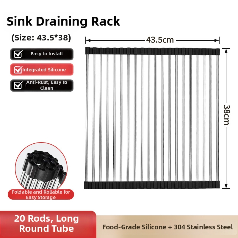 Dongxing nehrđajući čelik – roll-up odvodni stalak za kuhinju sa sklopivim držačem posuđa