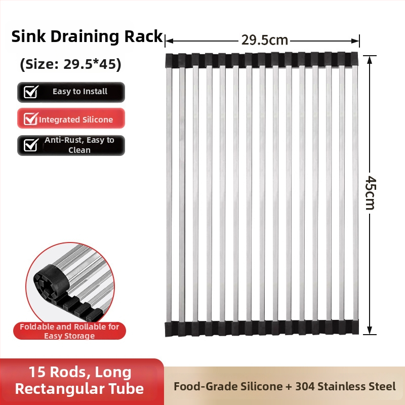 Dongxing nehrđajući čelik – roll-up odvodni stalak za kuhinju sa sklopivim držačem posuđa