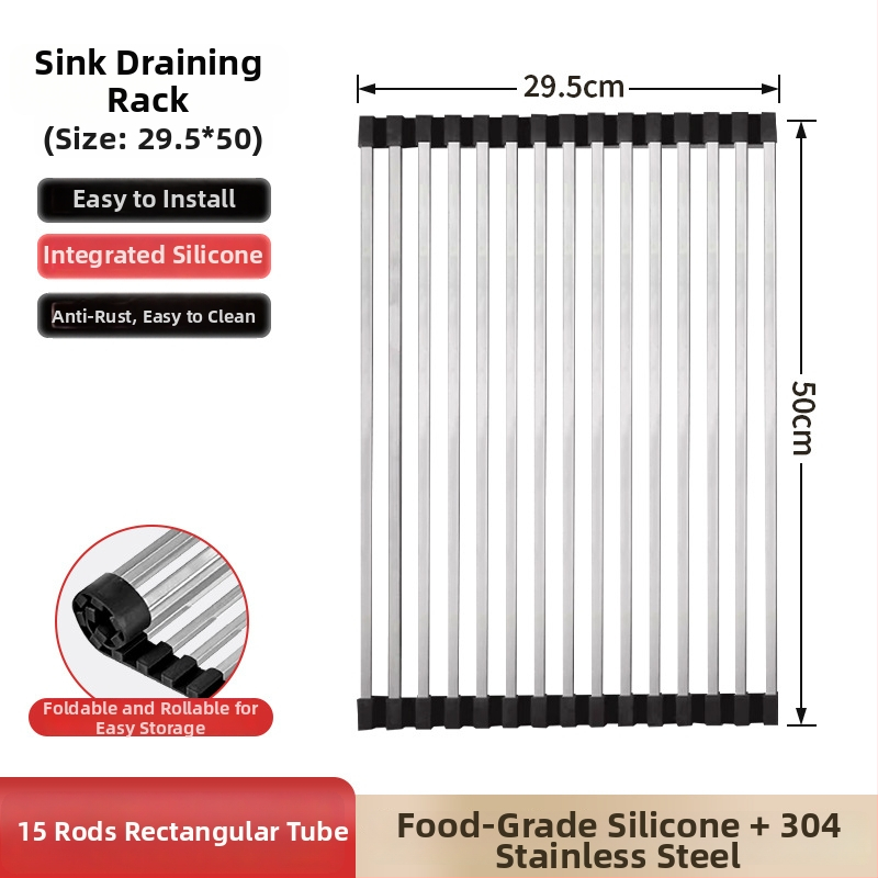 Dongxing nehrđajući čelik – roll-up odvodni stalak za kuhinju sa sklopivim držačem posuđa