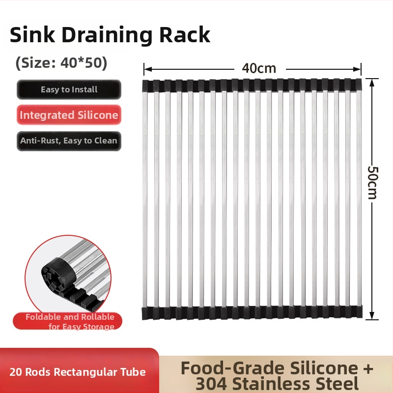 Dongxing nehrđajući čelik – roll-up odvodni stalak za kuhinju sa sklopivim držačem posuđa