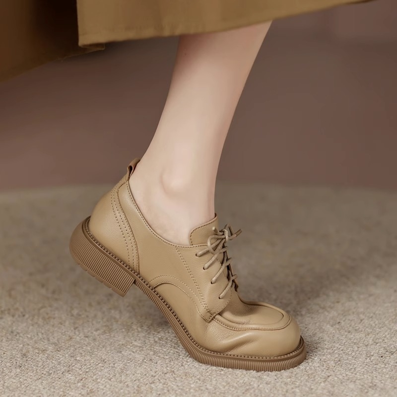 Pantofi loafer din piele naturală cu șiret, vârf pătrat, talpă plată, talpă din cauciuc