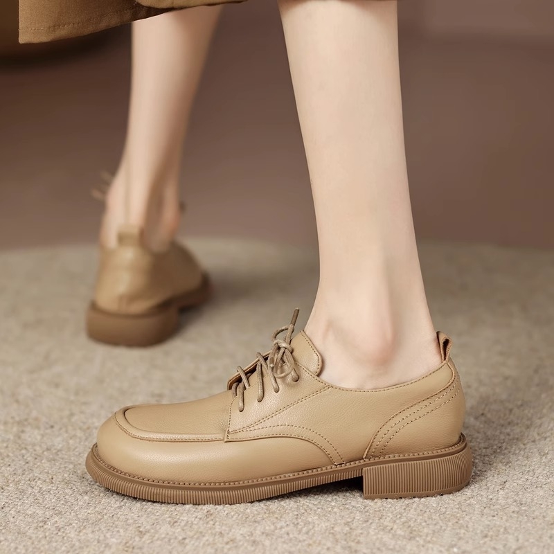 Pantofi loafer din piele naturală cu șiret, vârf pătrat, talpă plată, talpă din cauciuc