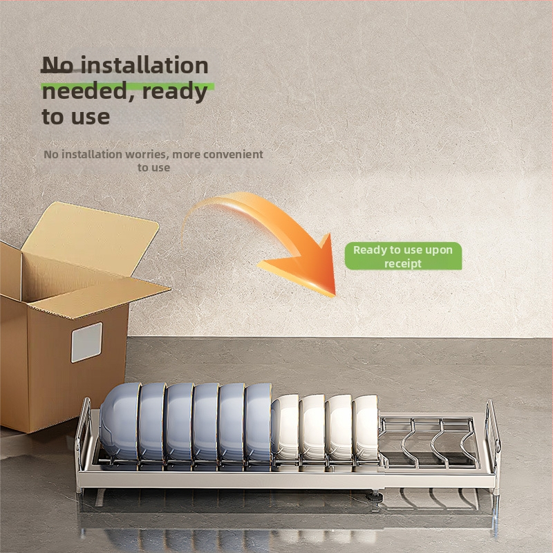 Regal za pohranu posuđa u kuhinjskom ormariću s pregradom ladice — 304 nehrđajući čelik, višenamjenski, moderan stil, lansiranje 2025