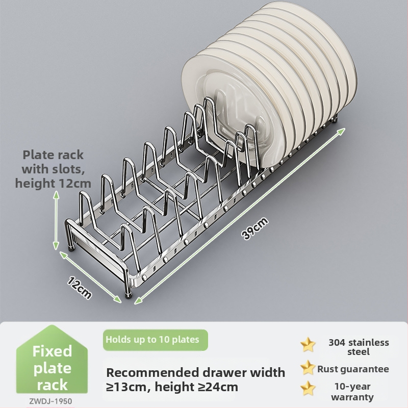 Regal za pohranu posuđa u kuhinjskom ormariću s pregradom ladice — 304 nehrđajući čelik, višenamjenski, moderan stil, lansiranje 2025