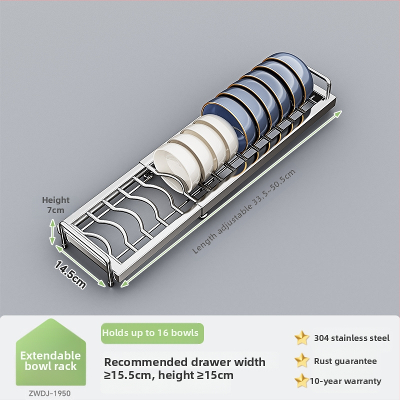 Regal za pohranu posuđa u kuhinjskom ormariću s pregradom ladice — 304 nehrđajući čelik, višenamjenski, moderan stil, lansiranje 2025