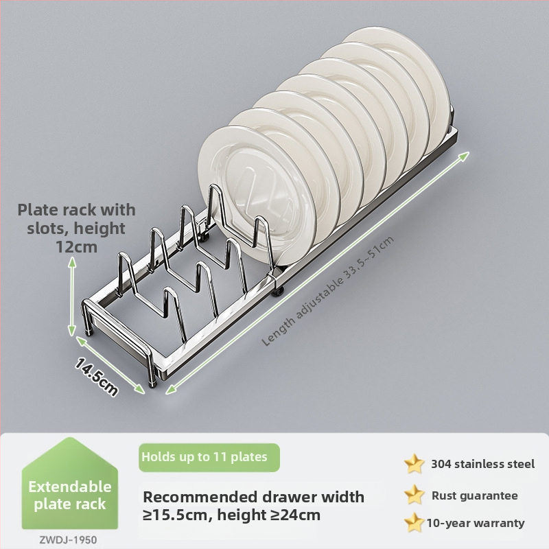 Regal za pohranu posuđa u kuhinjskom ormariću s pregradom ladice — 304 nehrđajući čelik, višenamjenski, moderan stil, lansiranje 2025
