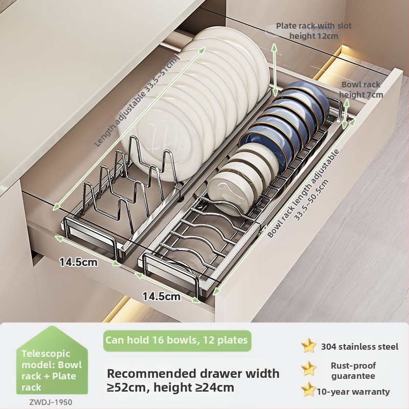 Regal za pohranu posuđa u kuhinjskom ormariću s pregradom ladice — 304 nehrđajući čelik, višenamjenski, moderan stil, lansiranje 2025